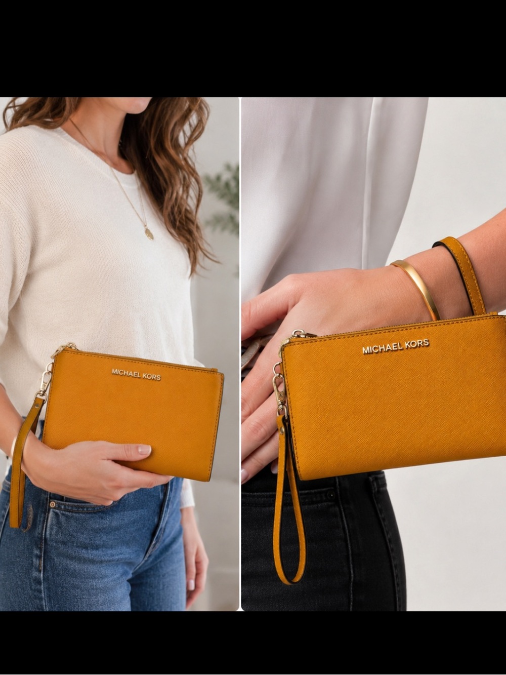 NWOT- MICHAEL KORS Saffianno  Leather Wristlet/ wallet mustard